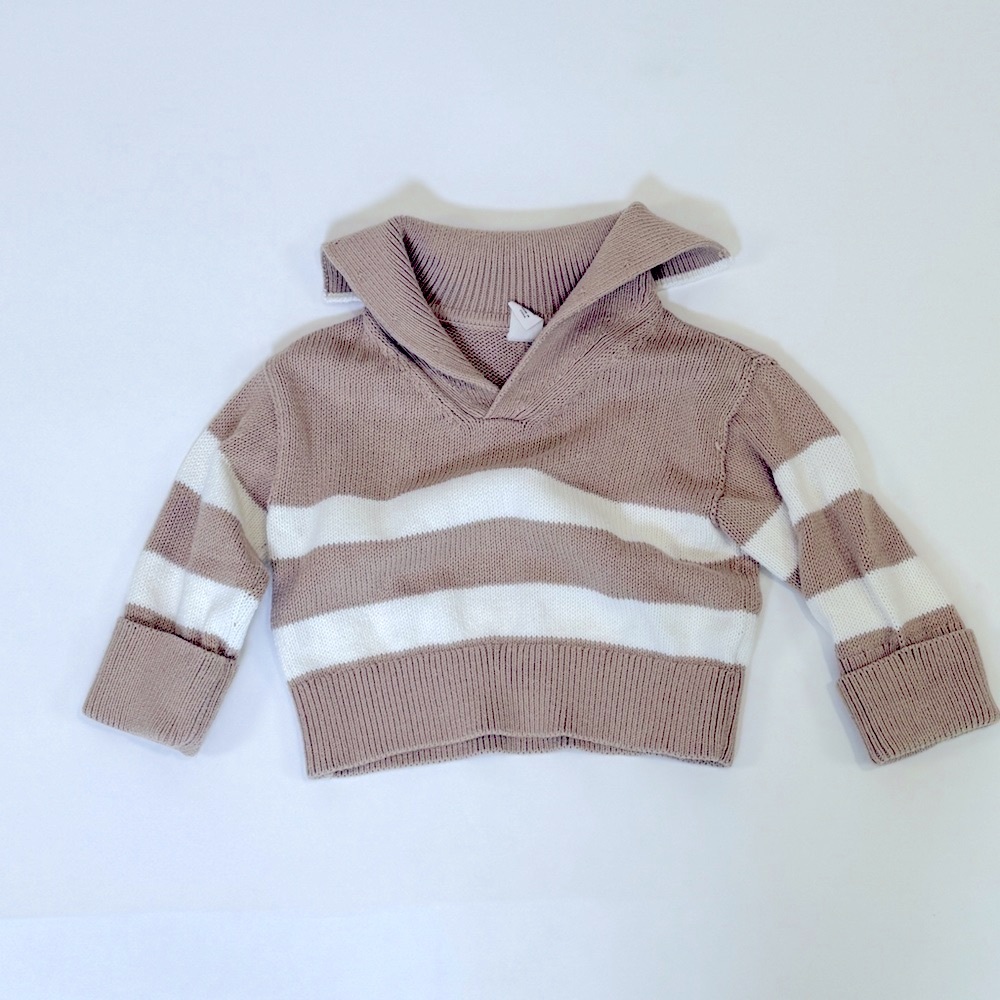 BR Baby Organic Cotton Tan and White Striped Sweater